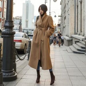 Caramel Tie-Waste Winter Coat